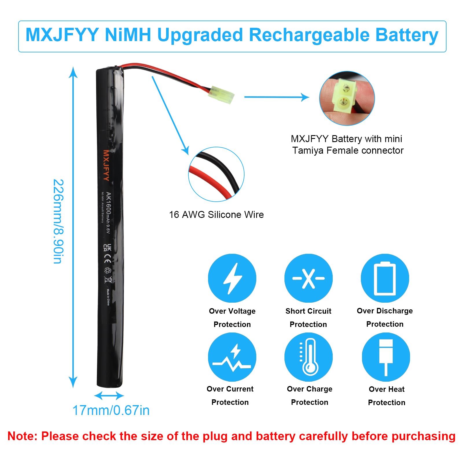 Lot de 2 Batteries Rechargeables Airsoft 9,6 V 1600 mAh, Batterie NiMH 2/3 A pour Pistolets Air Soft Autres séries Pistolets électriques Jouets Fusils Air Soft