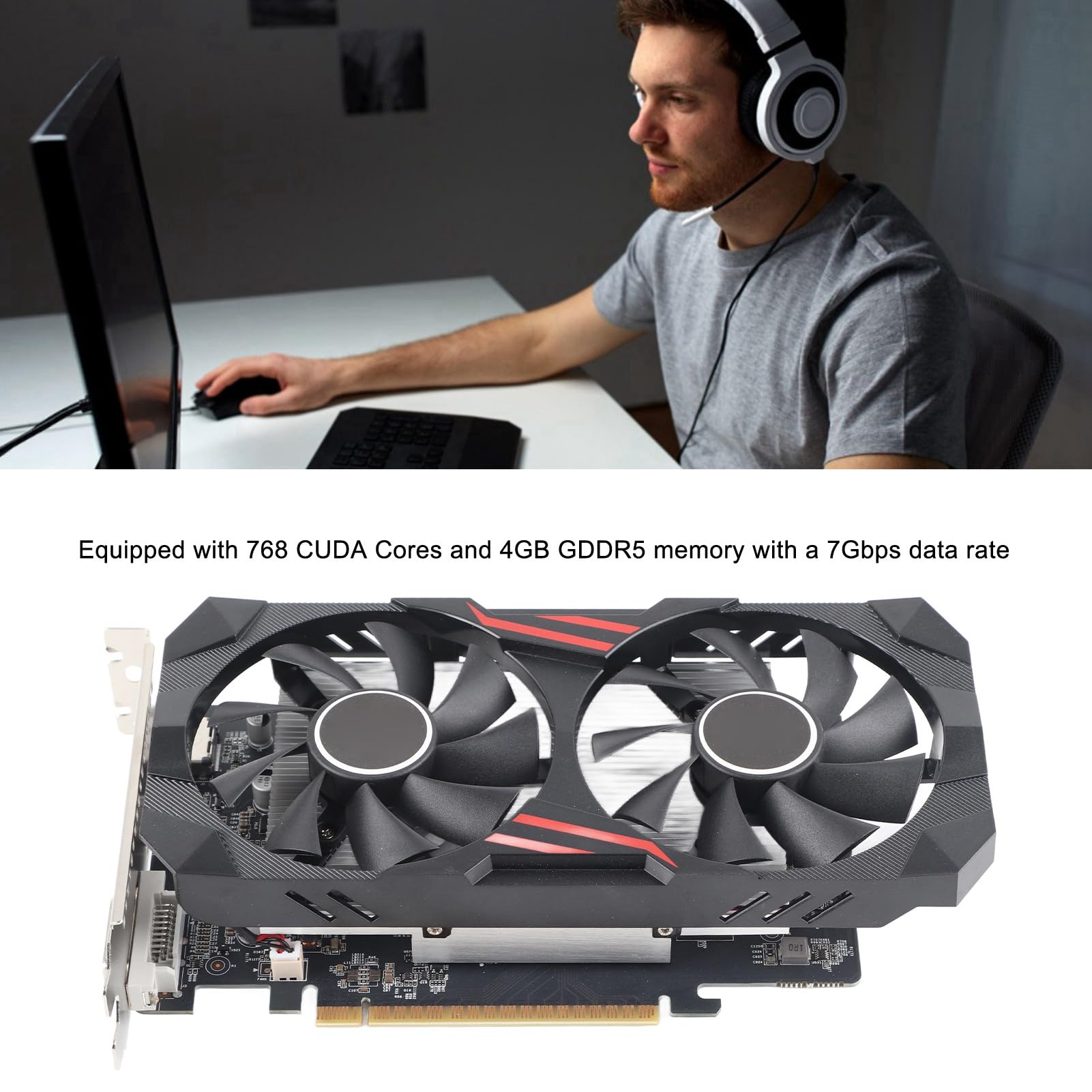 Scheda grafica da gioco Scheda video desktop da 4 GB GDDR5 128 bit PCI Express 3.0 con doppia ventola di raffreddamento con 768 Core 3 porte di uscita per giochi per computer e