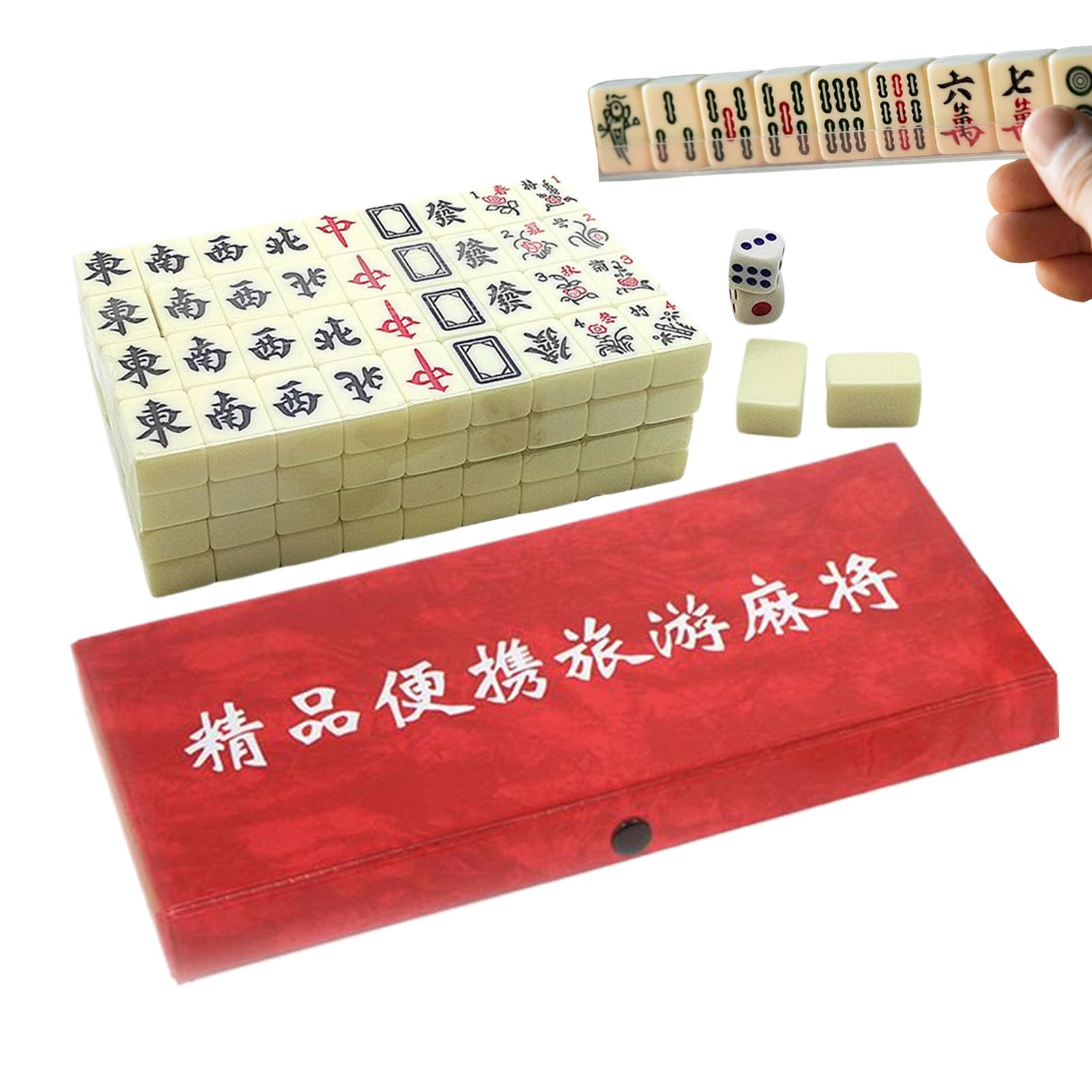 Mahjong Set - Portable Full Tiles - Mahjong Games with 2 Dices and 4 Racks | for Adult Beginner Player Home Travel Party
