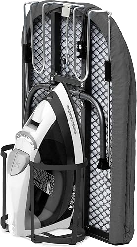 Tabla de planchar de mesa con soporte de hierro, pequeña tabla de planchar plegable con cubierta y almohadilla, mini mesa de hierro compacta