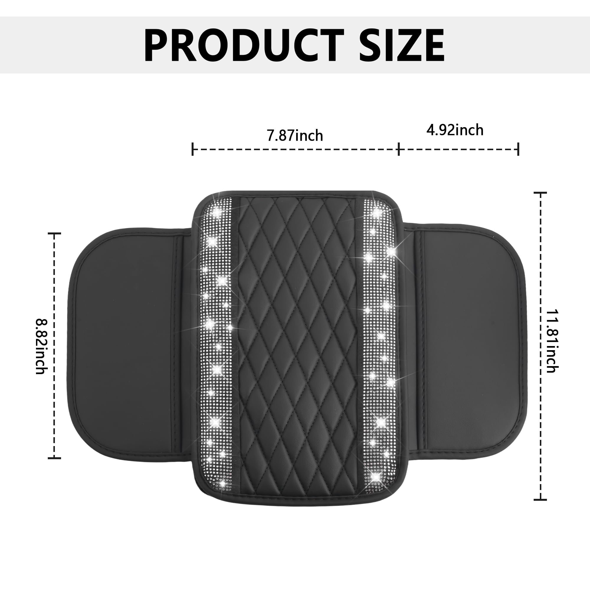 Stacool Upgraded Car Center Console Cover with Rhinestones,Microfiber Leather Car Armrest Cover Cushion with 2 Storage Bags,Universal Cars Armrest Storage Box as Cars Interior Accessories view 2