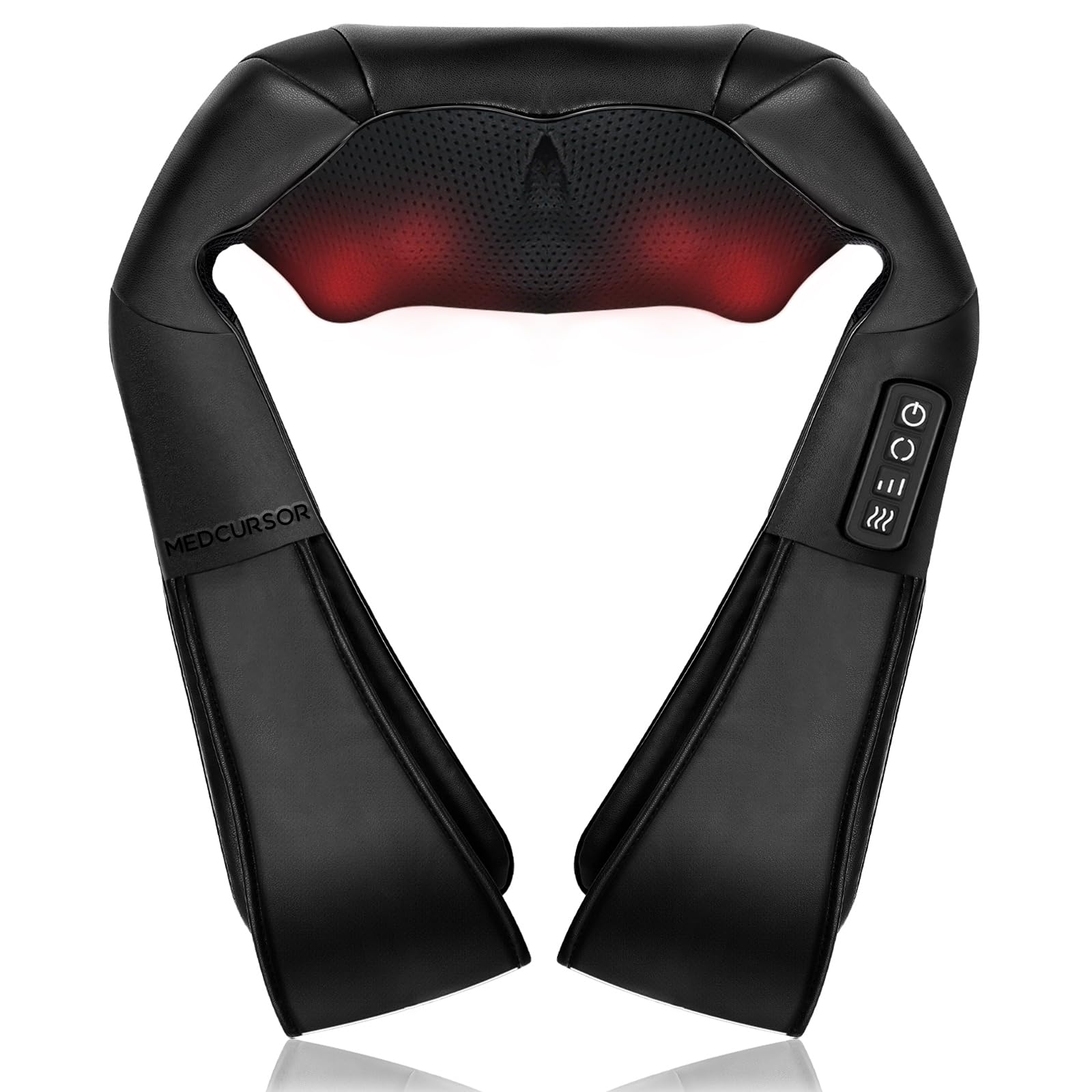 Medcursor Neck Massager with Heat, Deep Tissue Shiatsu Massager, 3D Kneading Shoulder and Back Massage Pillow for Pain Relief, Suitable for Home, Office (Black)
