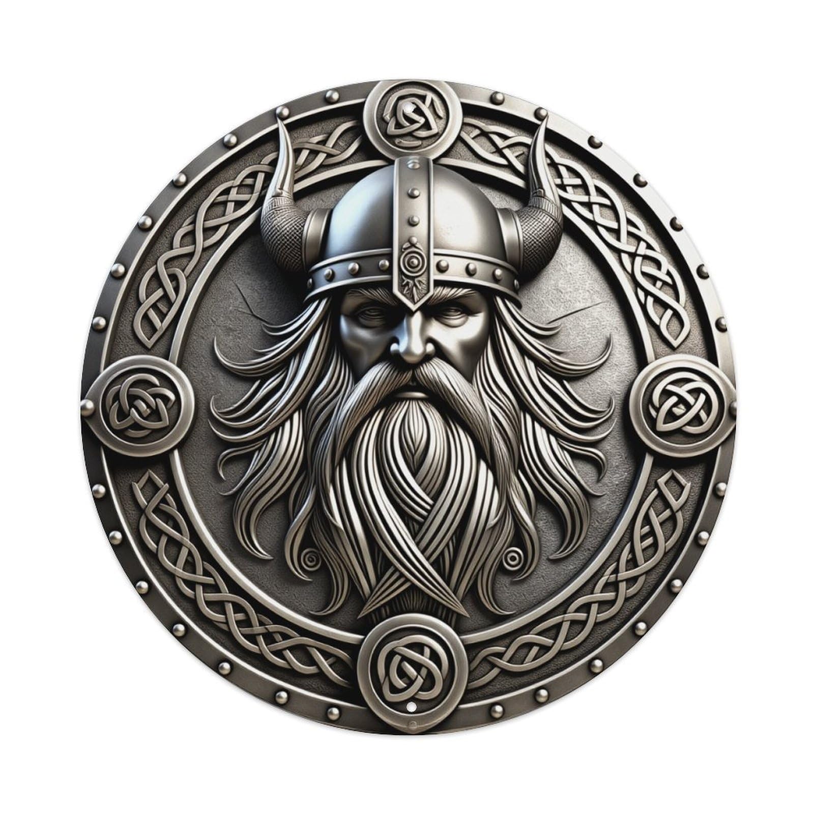 Viking Warrior Helmet Design Pattern Round Tin Sign Retro Metal Sign for Cafe Bar Pub Home Game Room Gym Club Wall Decoration Vintage Metal Poster 8x8 Inch