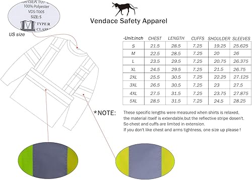 Miniatura 7 de VENDACE Camiseta de trabajo de seguridad de alta visibilidad para hombre, ANSI Clase 2, camisa de manga larga reflectante con bolsillo (azul rey,
