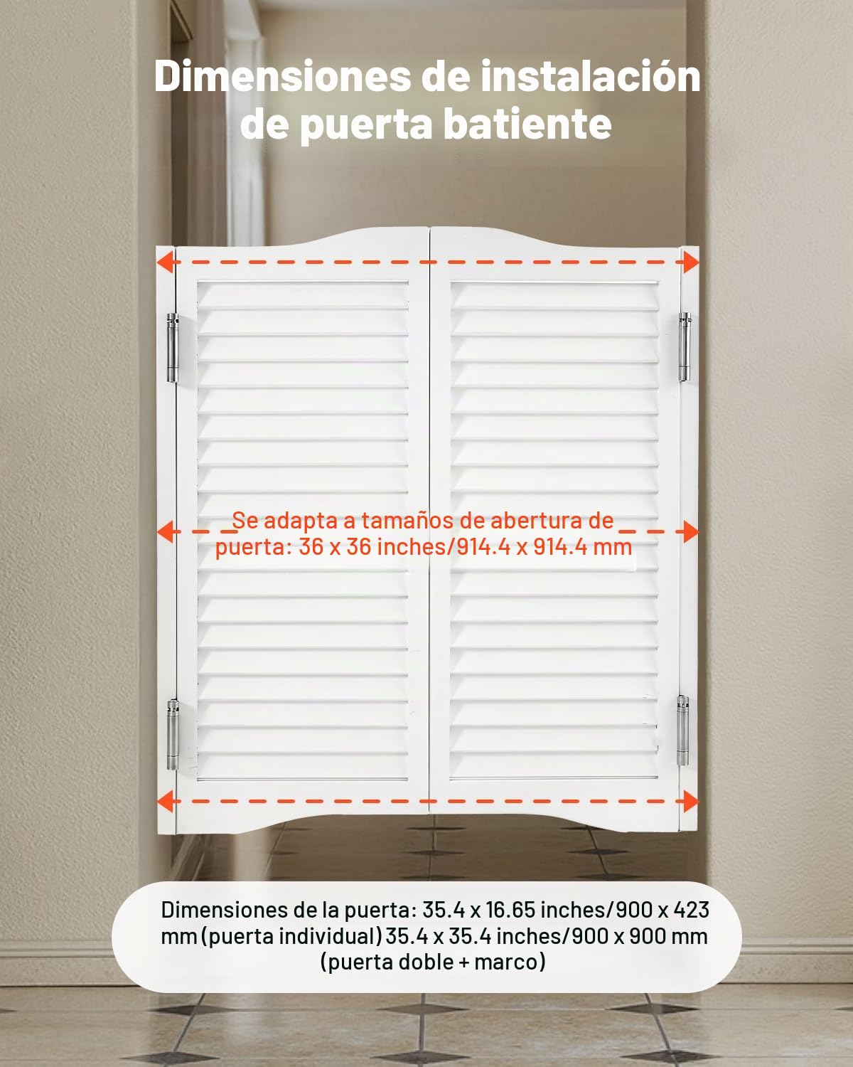 VEVOR Puertas Batientes para Cafetería, Puerta Interior con Arco Superior de Doble Acción 900 x 28 x 900 mm de Madera de Pino con Bisagras y Herrajes para Pasillo, Cocina, Bar, Color Blanco