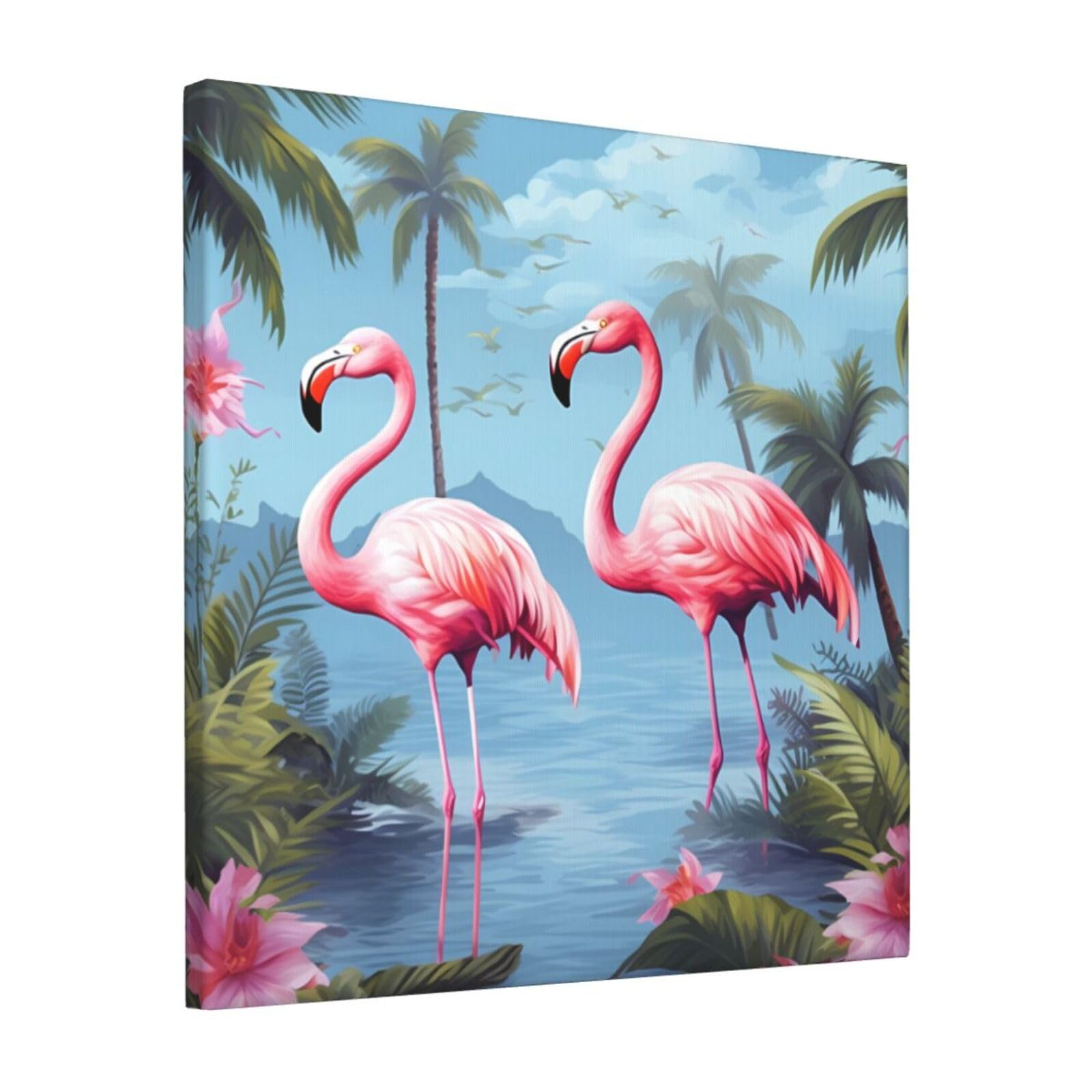 KLOPH Tropical flamingos Canvas Wall Art for Living Room 12"x12" Modern Artwork Painting for Bathroom Hanging Canvas Prints Aesthetic Wallart for Bedroom Kitchen Office Wall Decor