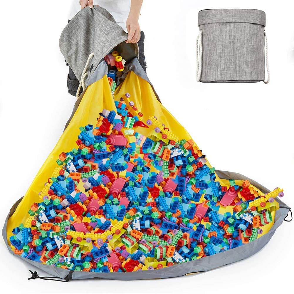 Enfants Sac de Rangement Jouet,Organisateur Rangement pour Lego Tapis de Jeu Pliable sacs de Blocs de Construction Portable 150cm Organisateur Rapide Grande Capacité (XL-Gris)