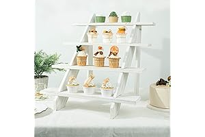 Tableclothsfactory 21" Cascading Rustic Whitewashed 4-Tier Wooden Ladder Shelf Cupcake Stand