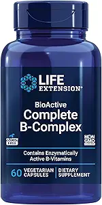 Life Extension BioActive Complete B-Complex, Heart, Brain and Nerve Support, Healthy Energy, Metabolism, Complete B Complex, 60 Vegetarian Capsules