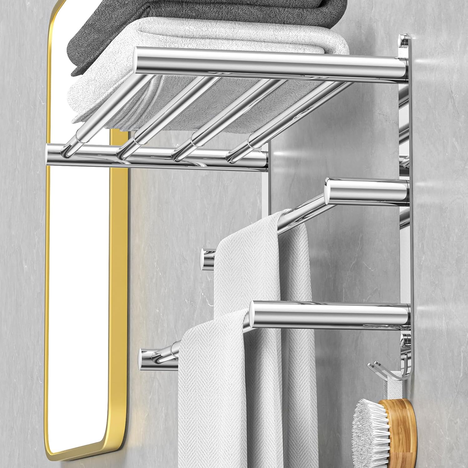 Adjustable Towel Bar for Bathroom Wall Mount17-30.7inch Adhesive Shower Towel Rack Stainless Steel Bath Towel Holders for Toilet Kitchen Double Towel Hanger (3-Layer Towel Rack) - Image 7