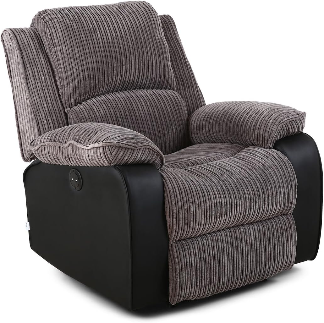 More4Homes POSTANA JUMBO CORD FABRIC POWER RECLINER ARMCHAIR ELECTRIC SOFA RECLINING CHAIR (Grey)