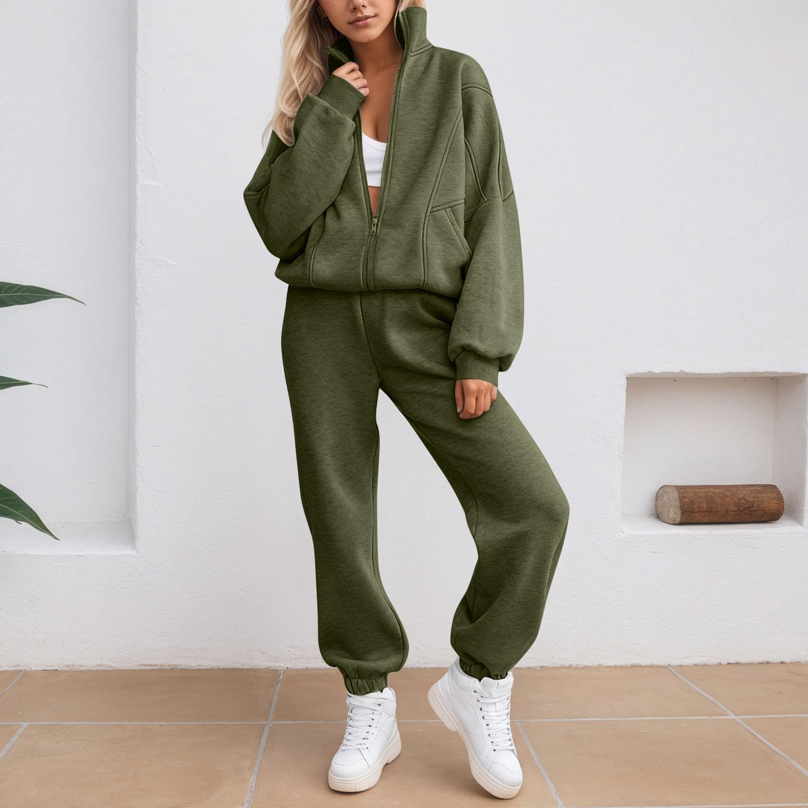 Generico Tuta Completa Donna,Tuta In Pile Casual Con Cappuccio E Cerniera Pantaloni Due Pezzi Tuta Sportiva Morbida Per Un Comfort Ottimale