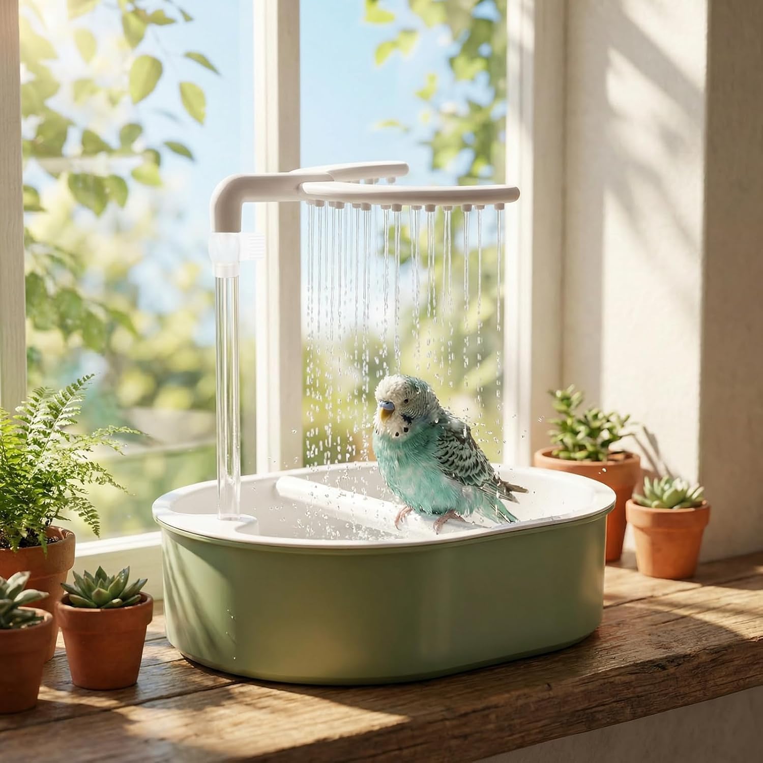 NIHUIFDPY Electric Bird Bath for Cage, Automatic Parrot Shower Fountain with Adjustable USB Water Pump & Perch, Large Circulating Water Bathtub for Parakeets, Budgies, Cockatiels & Conures-image-27