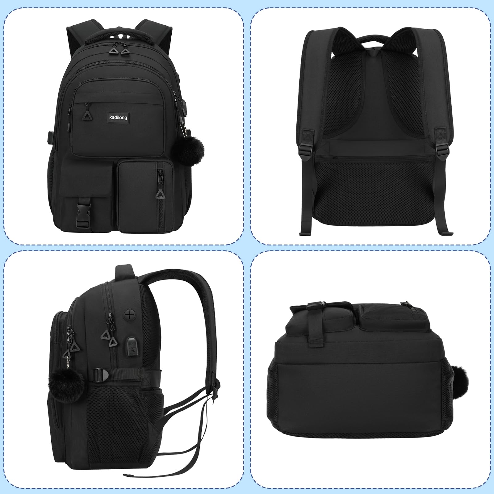 kadilong Schultasche Frauen Schulranzen Schulrucksack Mädchen Teenager Rucksack Laptop Damen Lehrertasche mit USB Ladeanschluss und Laptopfach für Uni Arbeit Business Reisen Studenten
