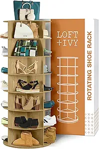 LOFT + IVY 7 Tier Rotating Shoe Rack Tower – 360° Spinning Storage Organizer, Modern Round Shoe Carousel for Closet, Entryway, Bedroom – Space Saving Rotating Lazy Susan Storage Tower