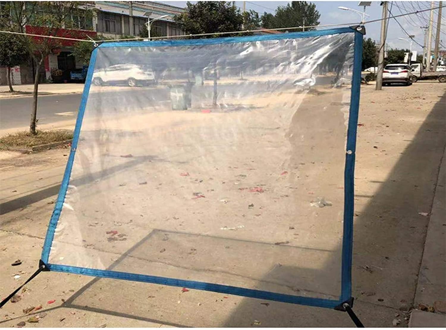 tarps heavy duty waterproof canvas tarp camping tarp Transparent Tarp, Waterproof Plastic Piece, Windshield Blue Reinforced Edge with Grommet for Boats, Trailer, Swimming Pool, Garden Furni