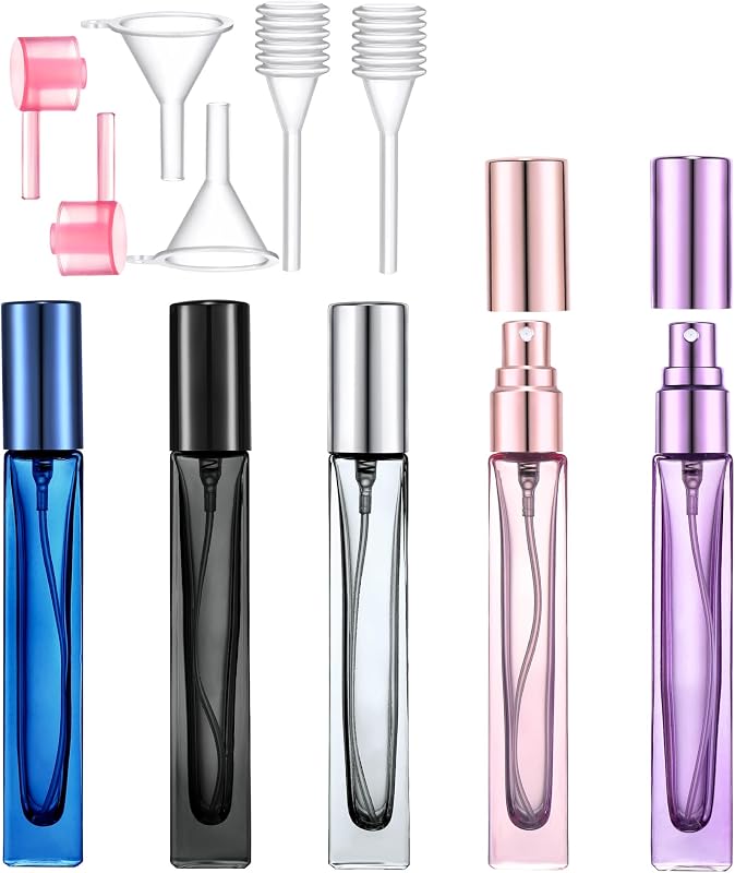 Frascos de perfume recarregáveis Yikimyfo de vidro, 10 mL, 5 unidades com acessórios