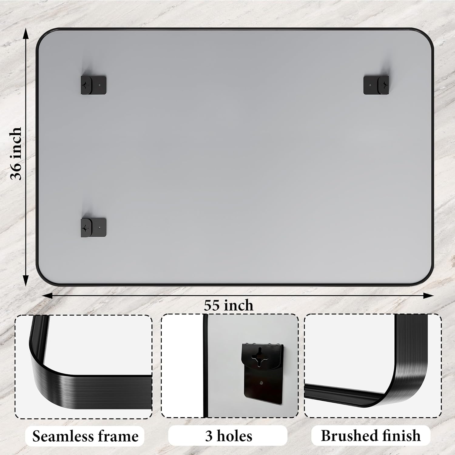 55X36 Inch Black Metal Framed Bathroom Mirror for Wall, Matte Vanity Mirror Farmhouse for Over Sink, Large Rounded Rectangle Mirror, Anti-Rust, Shatter-Proof, Hangs Horizontally or Vertically