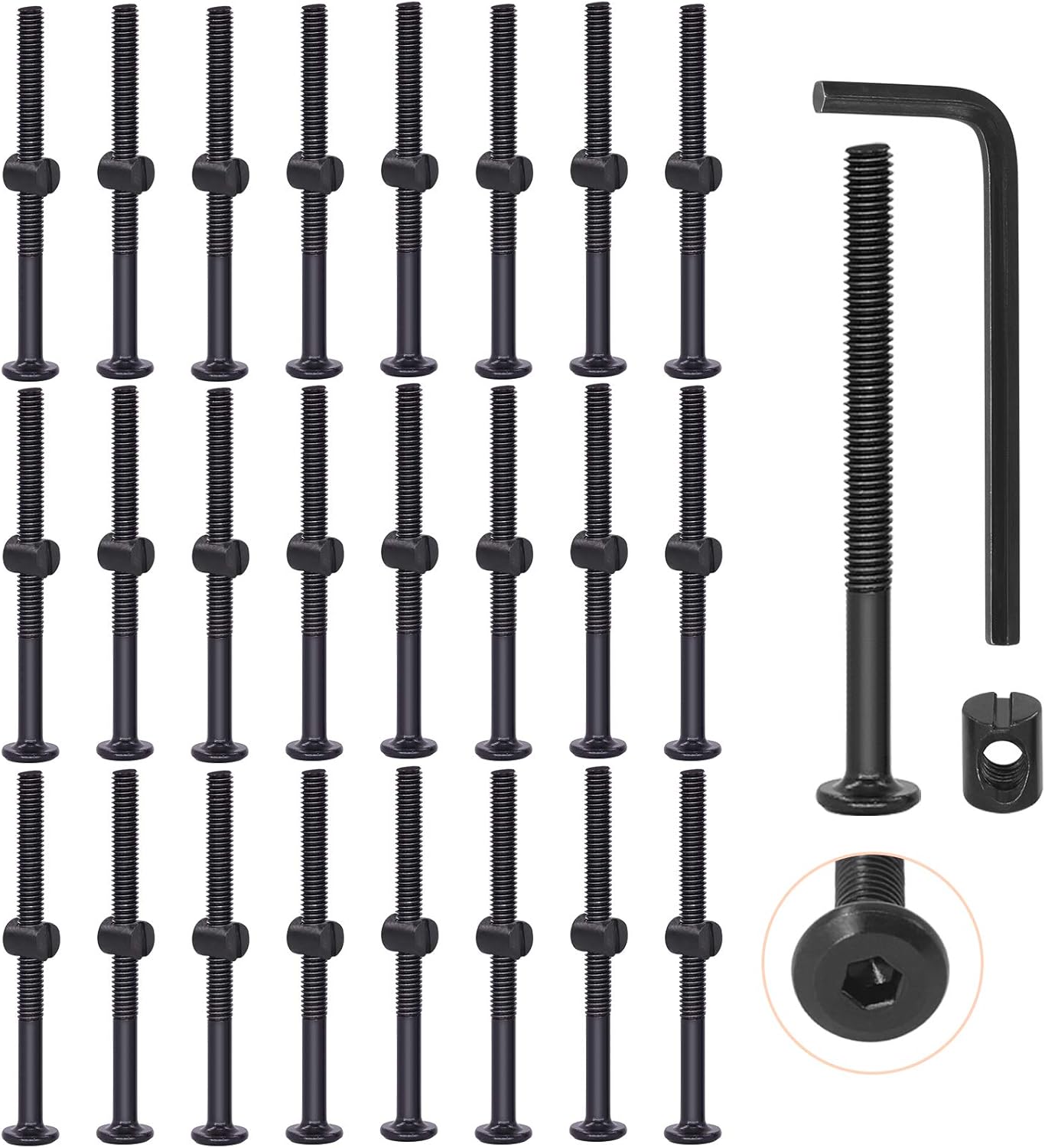 Rustark 25 Pcs M6x75mm Black Hex Socket Cap Screws Barrel