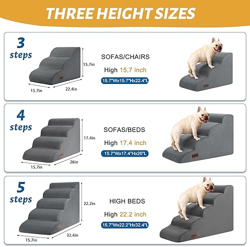 Miniatura 3 de Rampa para perros para sofá o cama, escaleras para perros de 3 escalones, peldaños suaves y antideslizantes para mascotas, adecuada para perros de
