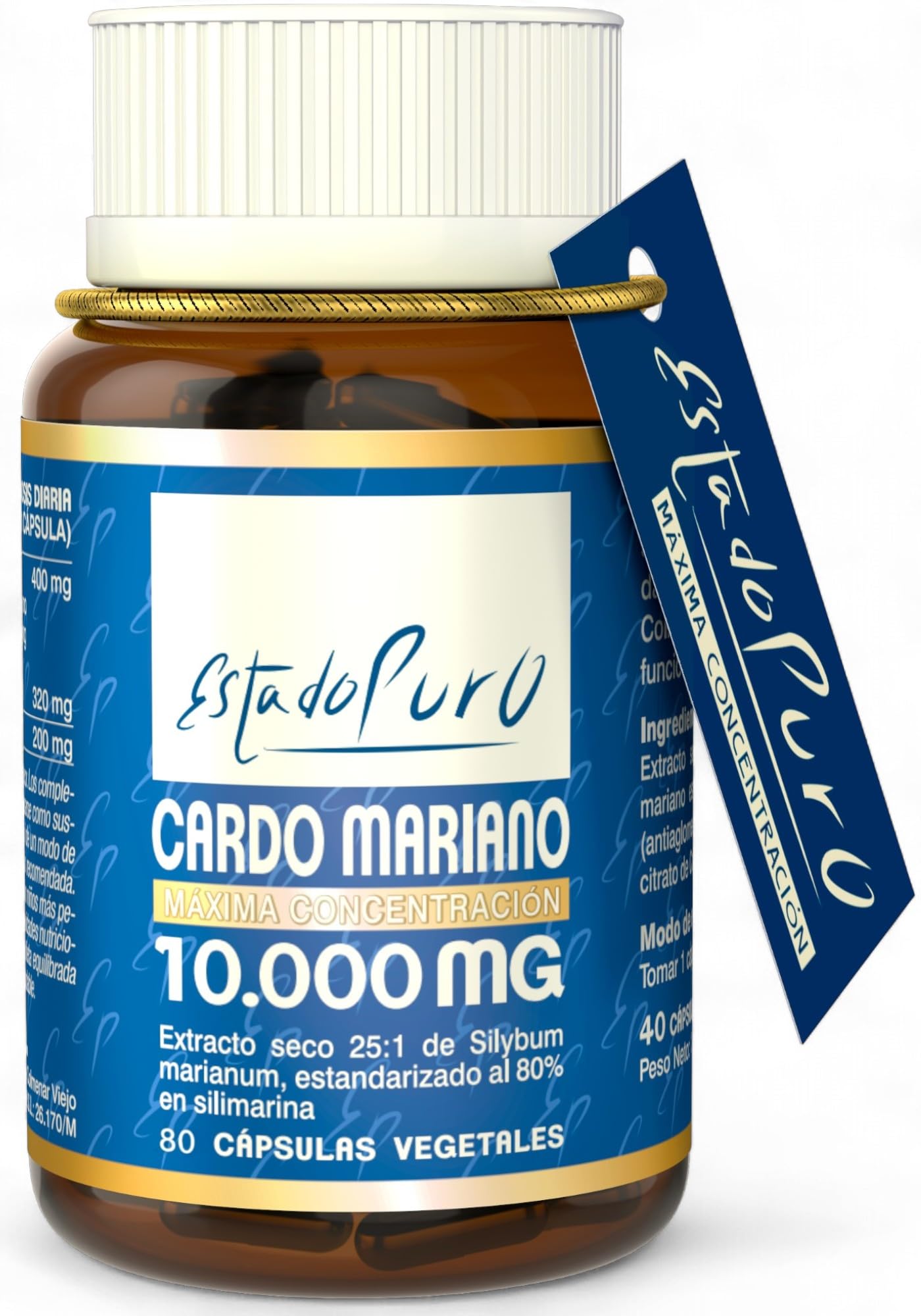 Cardo Mariano Estado Puro 10000 mg | Extracto de Semillas Concentrado 25:​1 con 80% Silimarina y Colina | Apoyo para el Hígado, Limpieza y Detox | 80 Cápsulas de Tongil