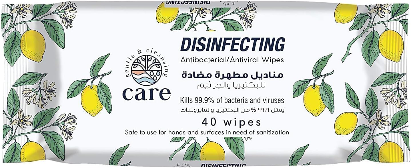 100% Natural Disinfecting Antibacterial Wipes, 40 Sheets