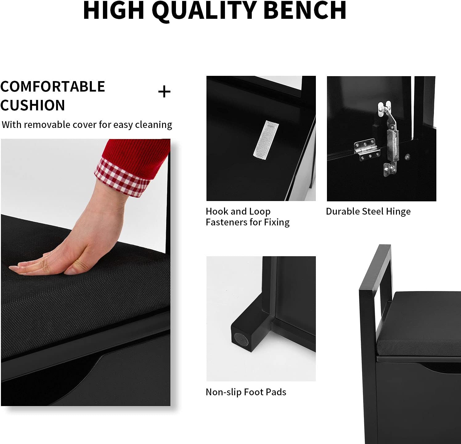 Giantex Shoe Storage Bench with Cushion, Entryway Storage Benches, End of Bed Bench for Bedroom, Wood Shoe Bench with Seat, 34.5" L×15.5" W×19.5" H, Black