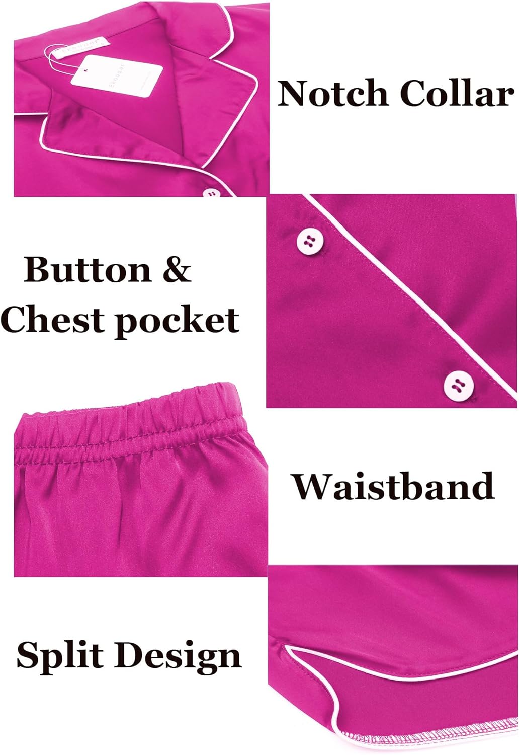 Ekouaer Womens Silk Satin Pajamas Set Short Sleeve Sleepwear Button Down Loungewear 2 Piece Pjs Shorts Set S-5X Plus Size - Image 7