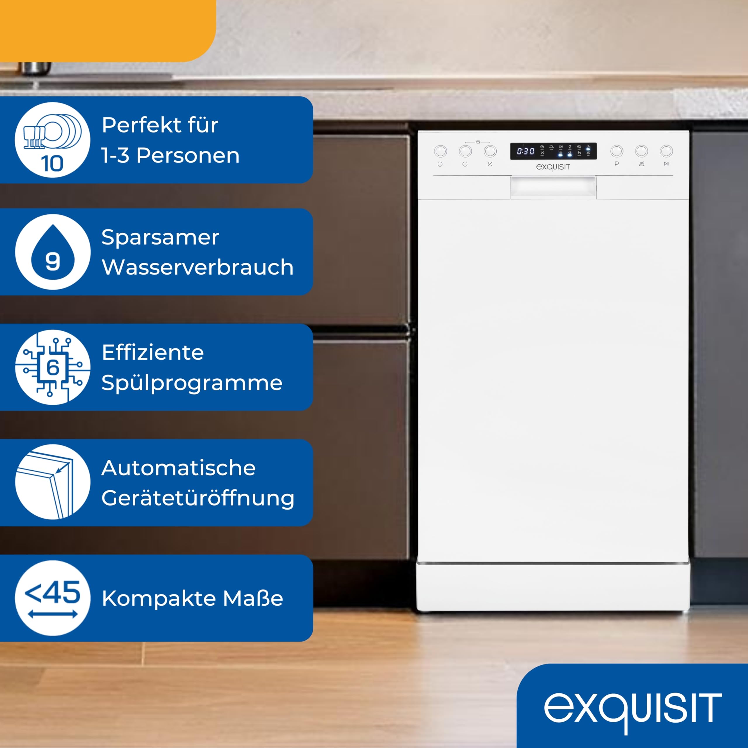 Exquisit Geschirrspüler GSP9410-030D weiss 45 cm unterbaufähig freistehend 10 Maßgedecke LED Spülmaschine