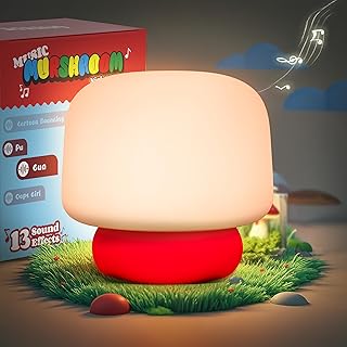 UNEEDE Mushroom Lamp for Kids Night Light,13 Sound Effects Toddler Night Light as Cute Mushroom Decor, Squishy Nursery Mushroom Night Light with Timer,Christmas Birthday White Elephant Gifts