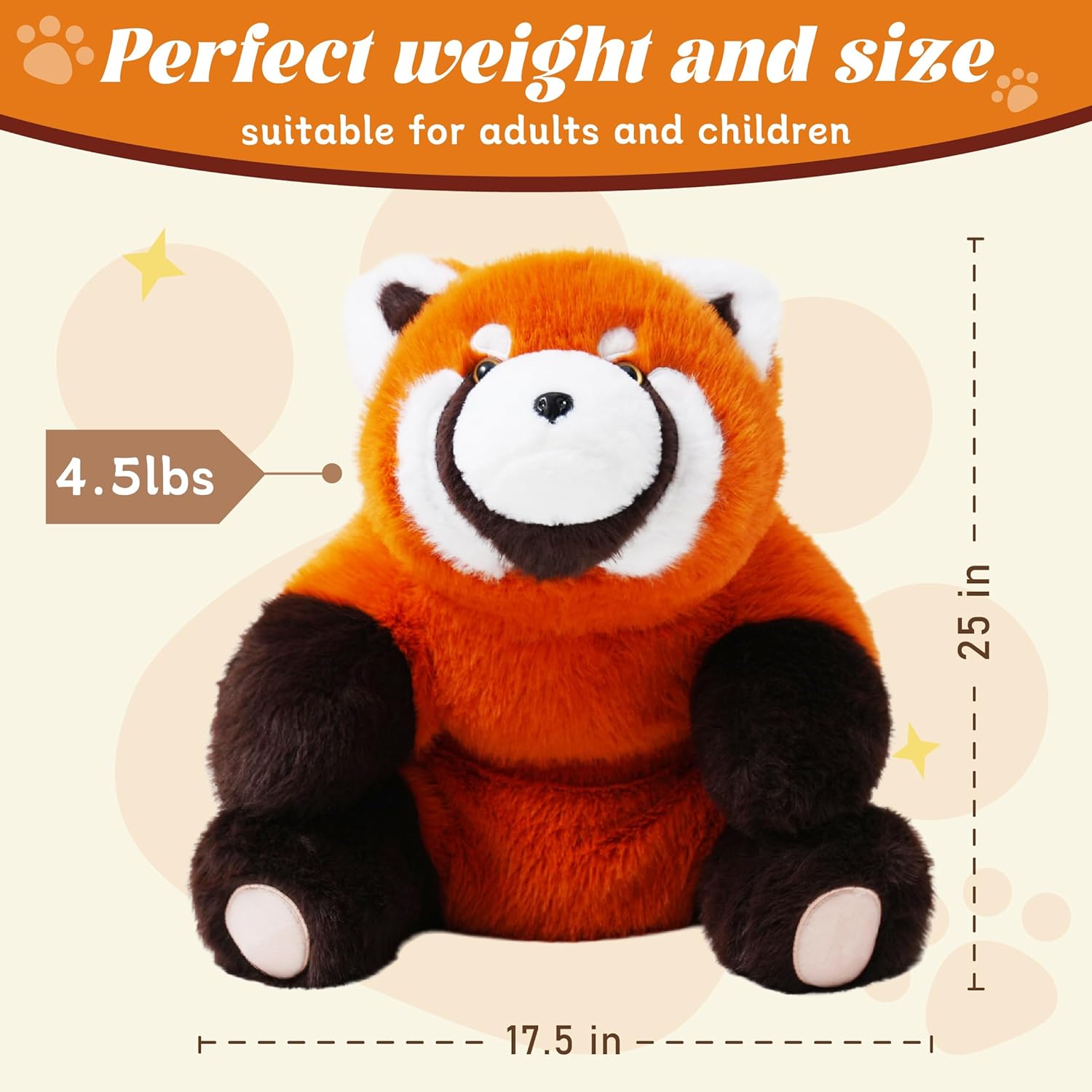 Red Panda Weighted Stuffed Animal 25in, 4lb Weighted Stuffed Animal, Weighted Red Panda Plush for Kids and Adults, Giant Stuffed Plush for Gift Birthday,Valentine,Christmas - Image 3