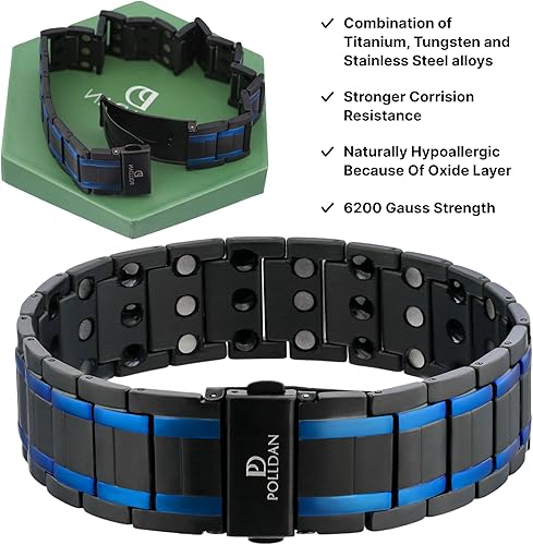 Miniatura 2 de Pulsera magnética para hombre, 6200 Gauss Power, elegante titanio negro con cierre de metal y longitud ajustable, 3 veces de fuerza, regalo para él