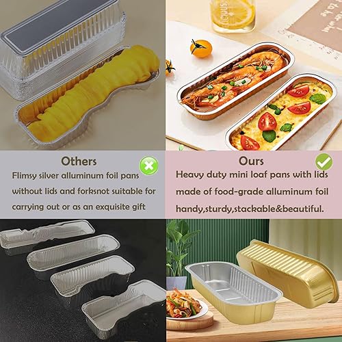 Miniatura 3 de 12Pack Mini Loaf Pans with Lids and Spoons, 6.8oz Disposable Rectangle Aluminum Foil Oven Cake Container, Baking Bread Muffin Dessert Tins for