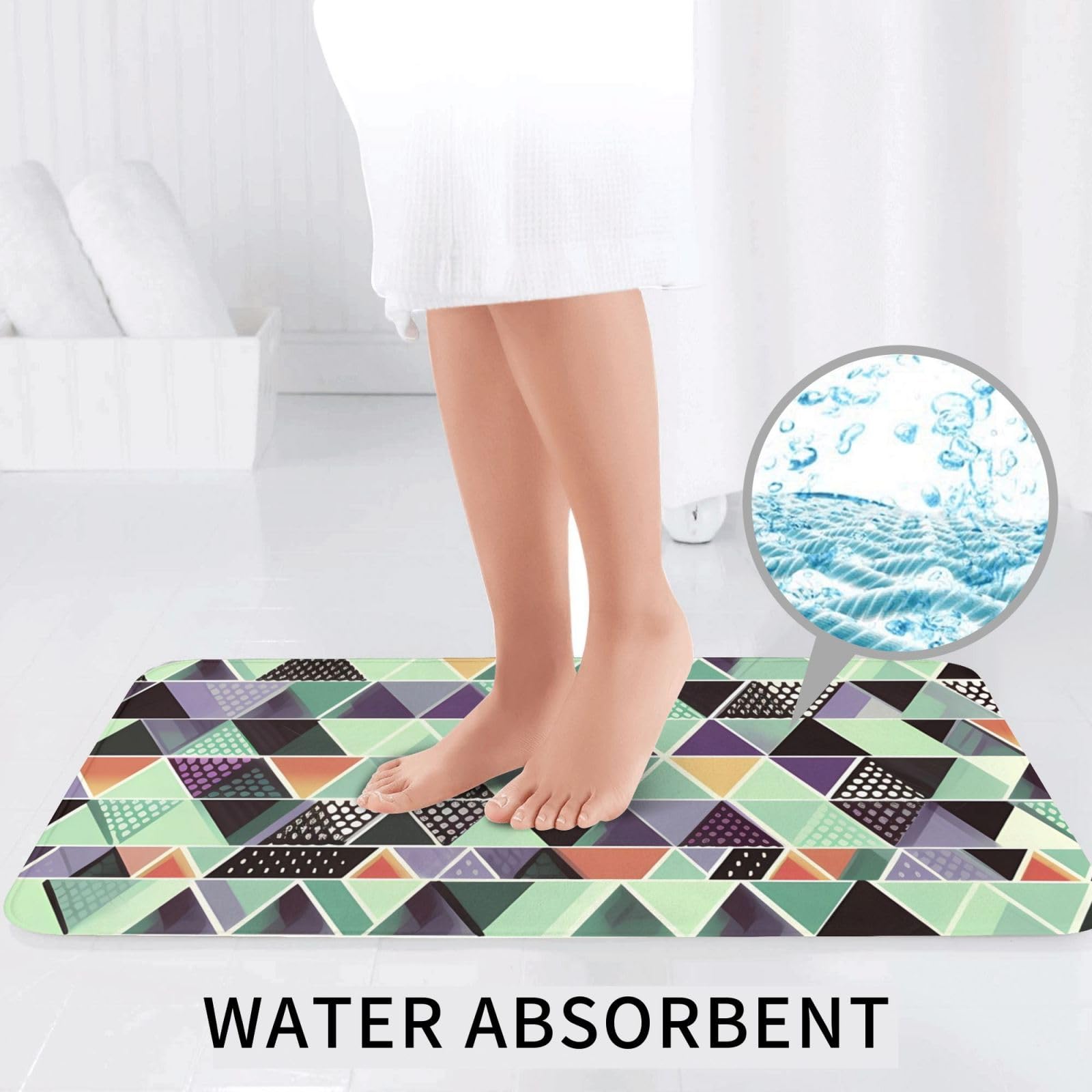 Set di 3 tappetini da bagno geometrici triangolari in flanella morbida antiscivolo con coperchio per la decorazione della casa