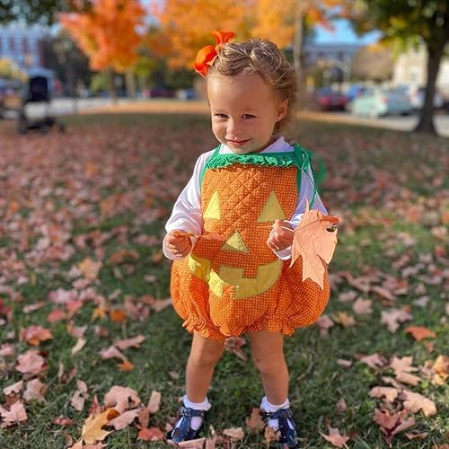 Miniatura 4 de Traje de Halloween para bebé niño y niña, sin mangas, mameluco de calabaza, lindo traje de calabaza
