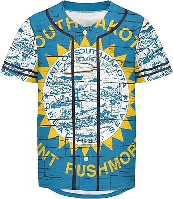 South Dakota State Flag Mens Baseball Button Down Jersey Hipster Hip Hop T Shirts