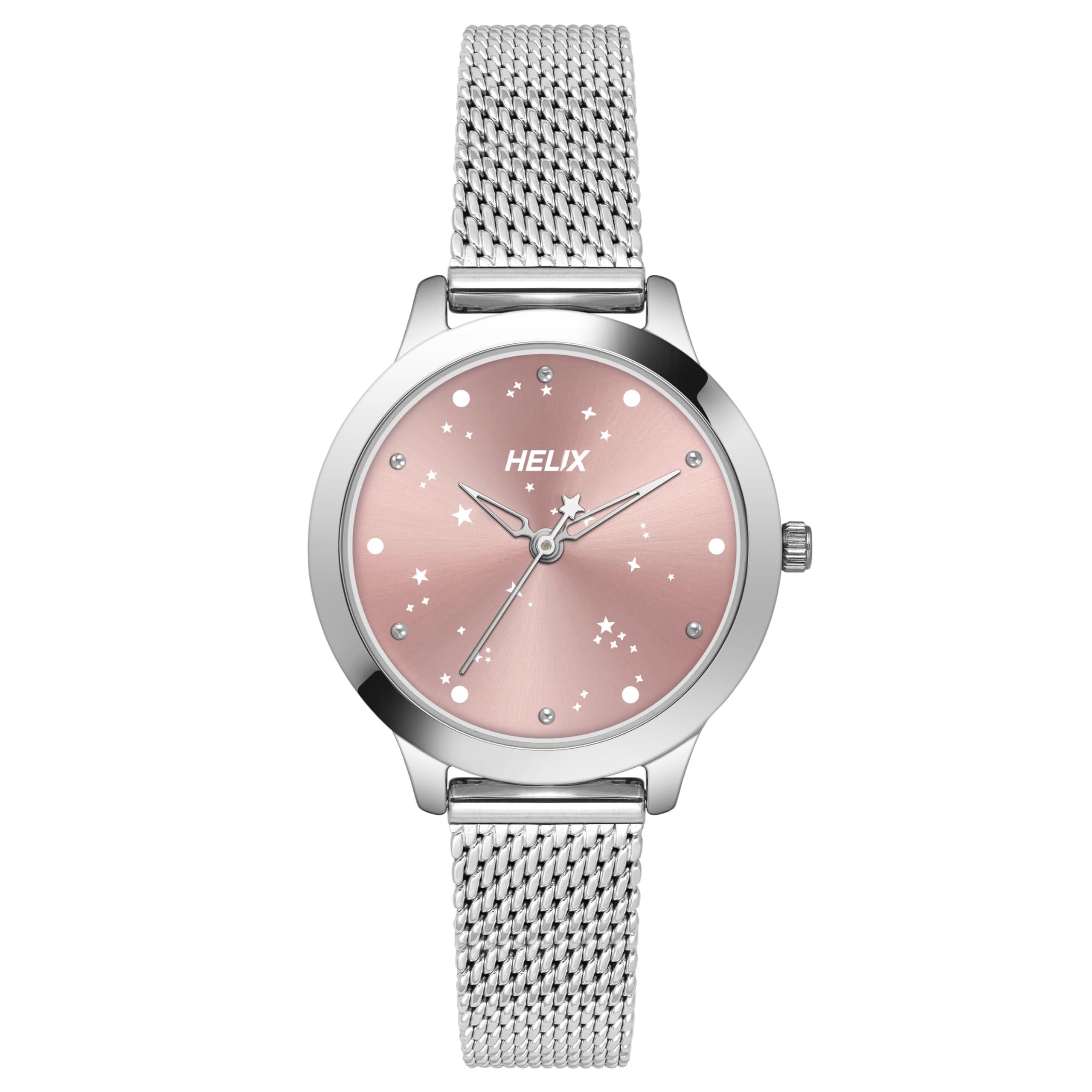 Helix by Timex Pink Round Analog Watches for Women | Quartz Movement Stainless Steel Mesh Bracelet Ladies Watches | Upto 30 m Water Resistance with Foldover Clasp Closure | Gift for Women TW022HL33 (B0D75W7RWB) Amazon Price History, Amazon Price Tracker