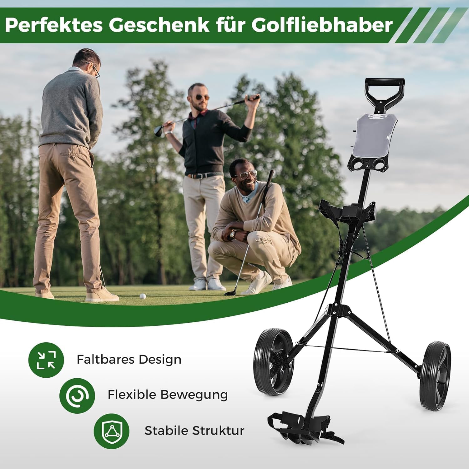 GYMAX Golf Trolley 2 Rad, Golftrolley klappbar mit Anzeigetafel, Leichter Golf Push Cart für Golfschläger & Golfbag