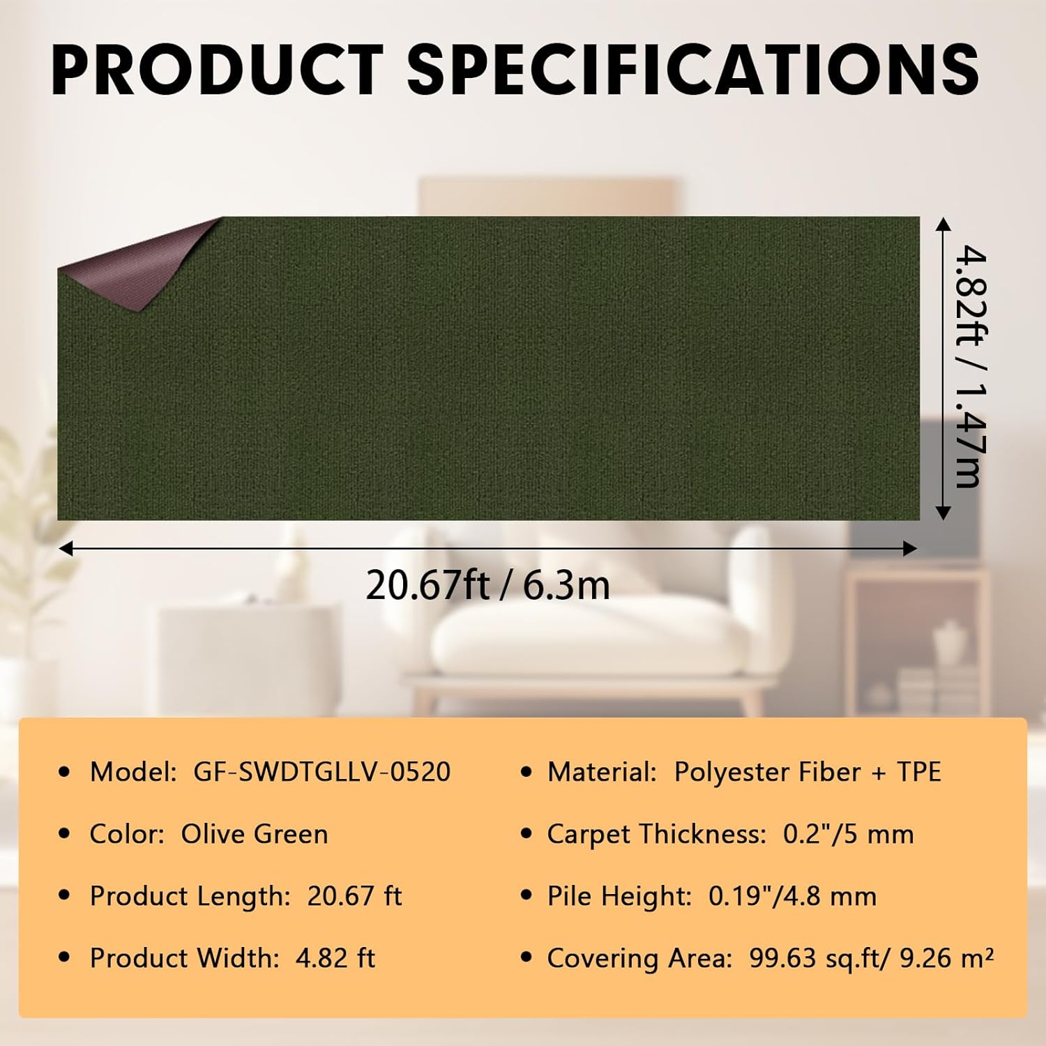 marine carpet,5 ft x 20 ft olive green indoor outdoor carpet 0.2" thick with water-proof tpe backing, non-slide for home, patio, porch, deck olive green 5 ft x 20 ft