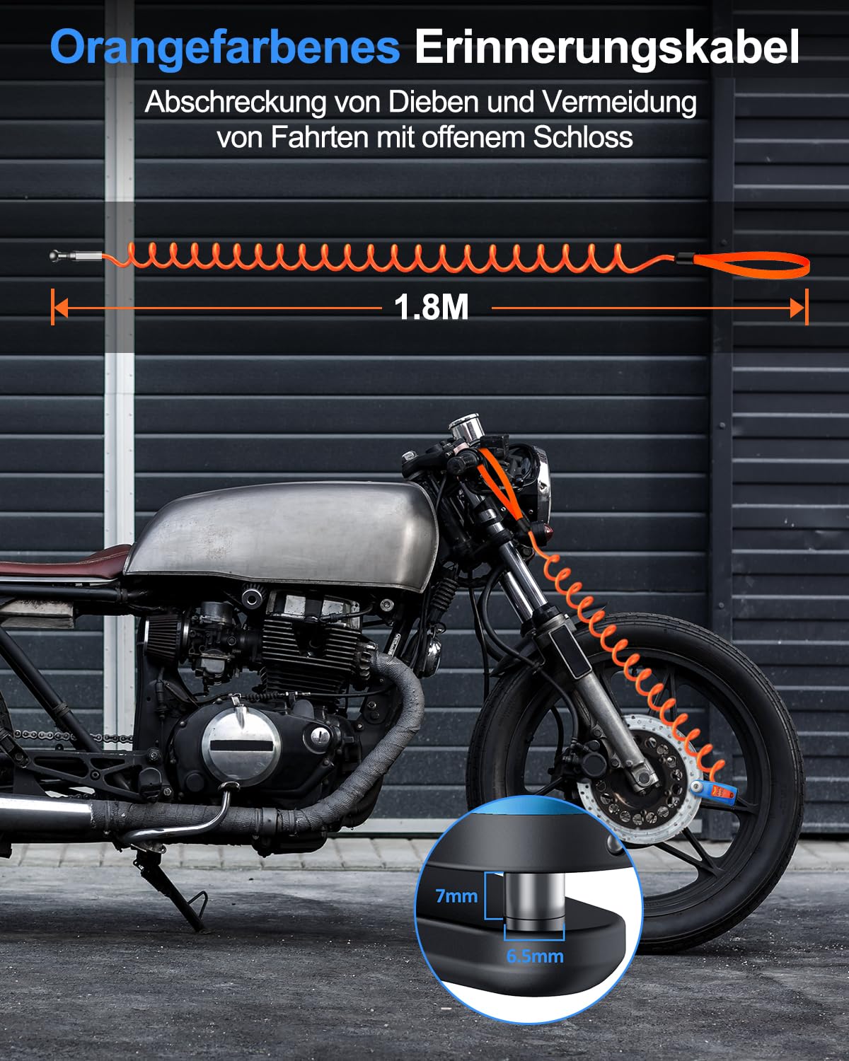 ZEXMTE Bremsscheibenschloss, Wiederaufladbar Motorrad Schloss Alarm 120db mit 1.8m Rückrufkabel,Verstärkt, Wasserdicht Hochsicherheits Scheibenbremse für Moto, Fahrrad, Scooter