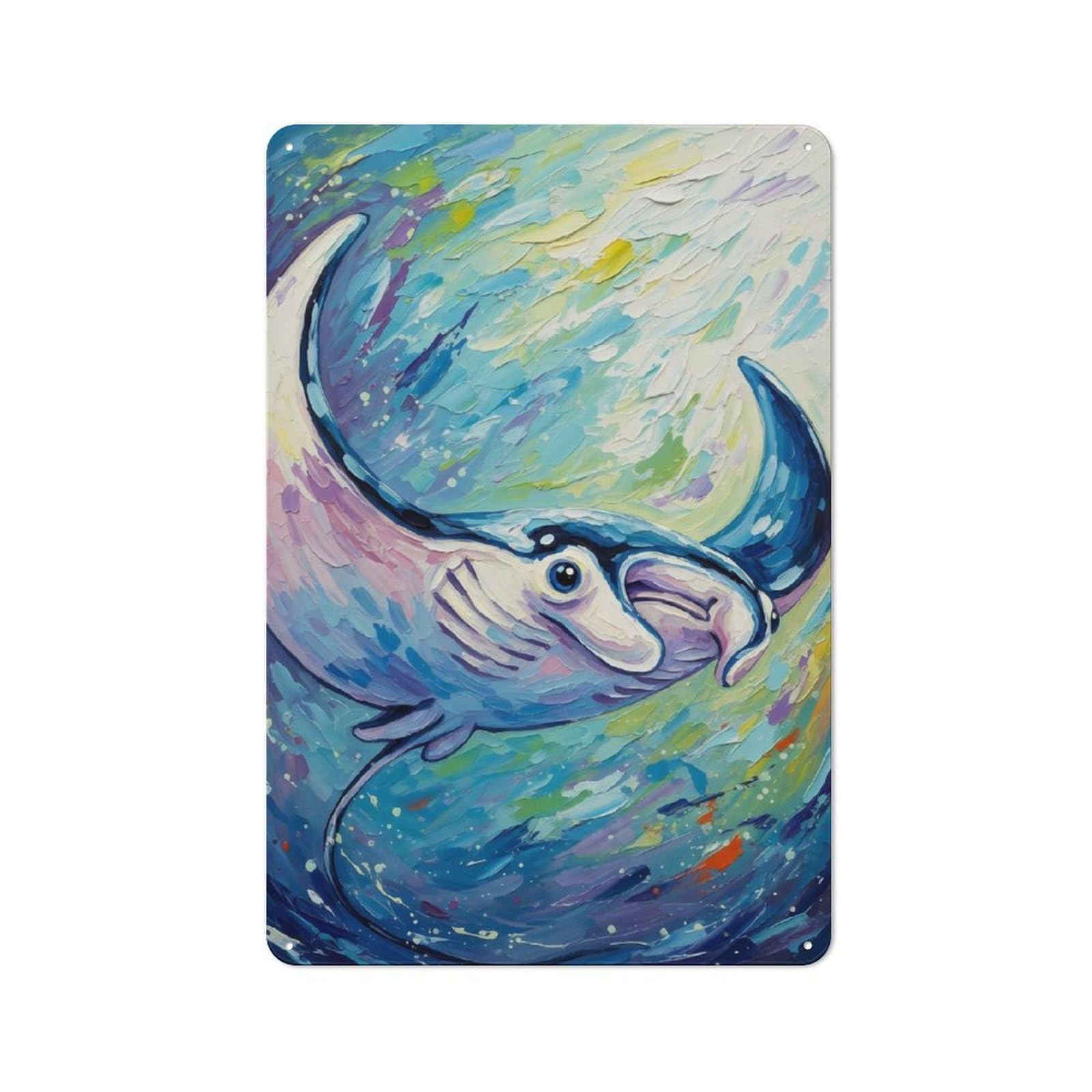 Junmoney Manta Ray Painting Metal Wall Sign 30X20cm, Modern Retro Loft Wall Plaque For Flat, Bar, Studio Or Gallery Wall