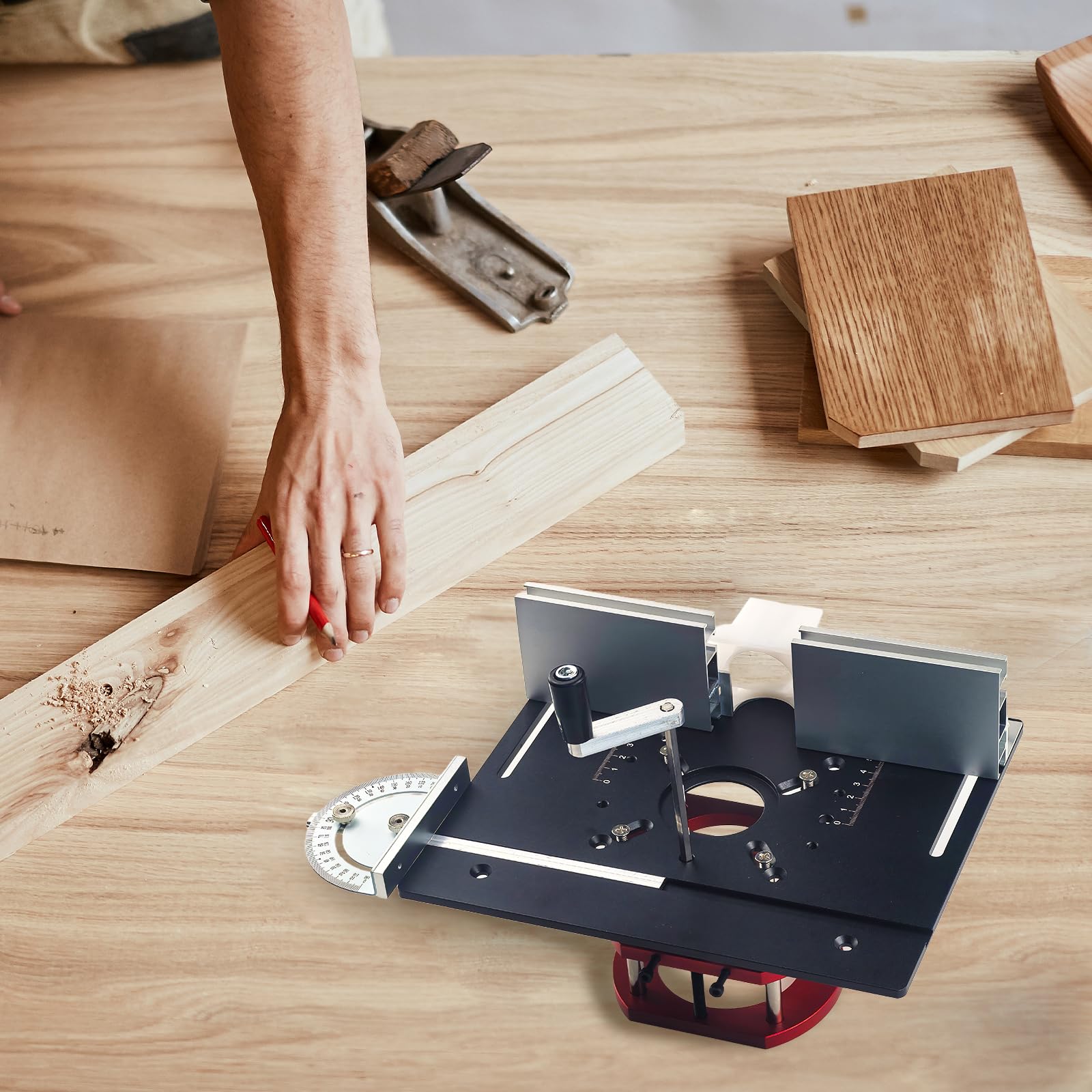 Flylin Sollevatore per fresatrice con piastra superiore, piastra in alluminio e kit di sollevamento per fresatrice, sistema di sollevamento di precisione per lavorazione del legno, scanalatura