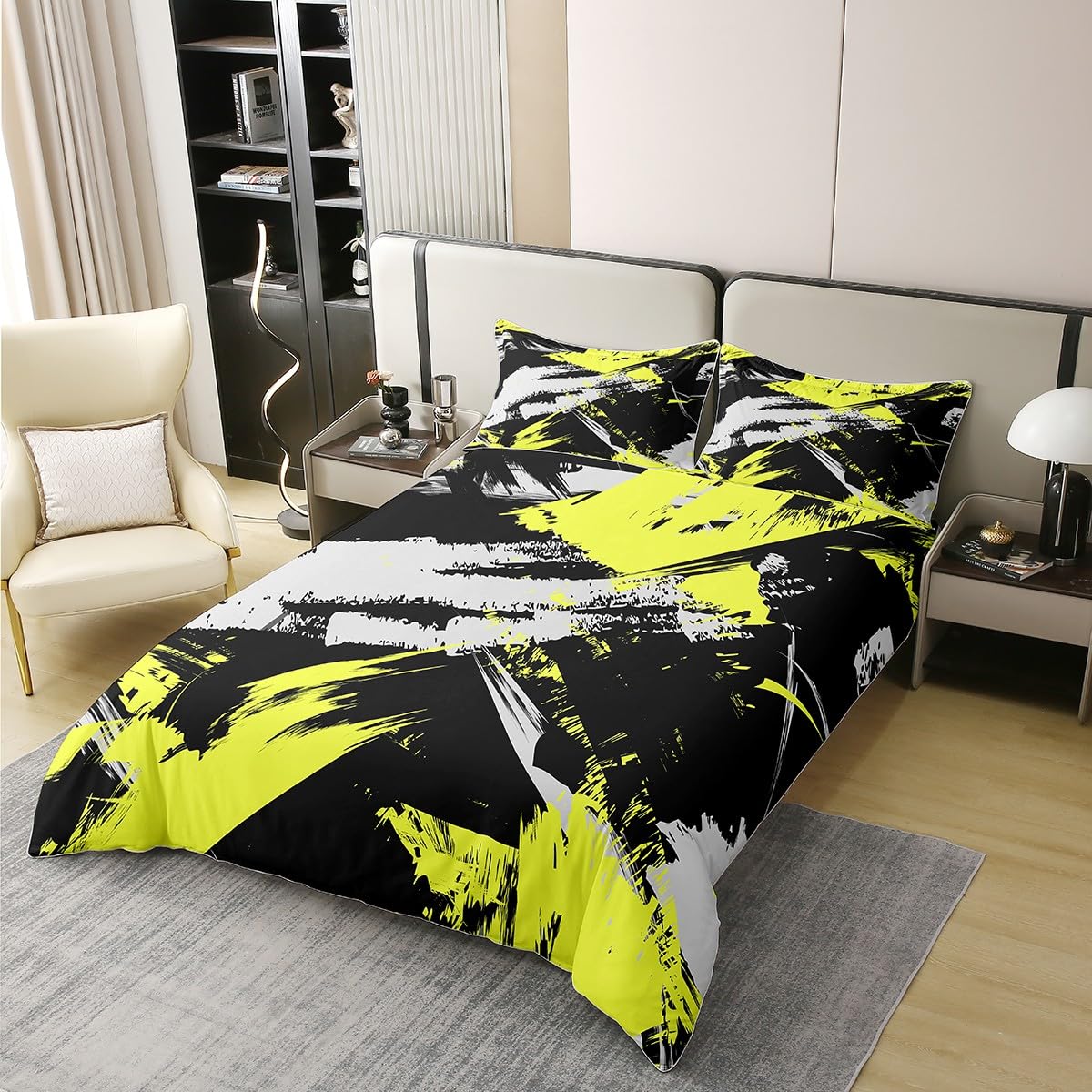 Copripiumino King Size 100% Cotone Con Fantasia Astratta – Set Da 2 Federe, Blu E Giallo, Morbido E Traspirante