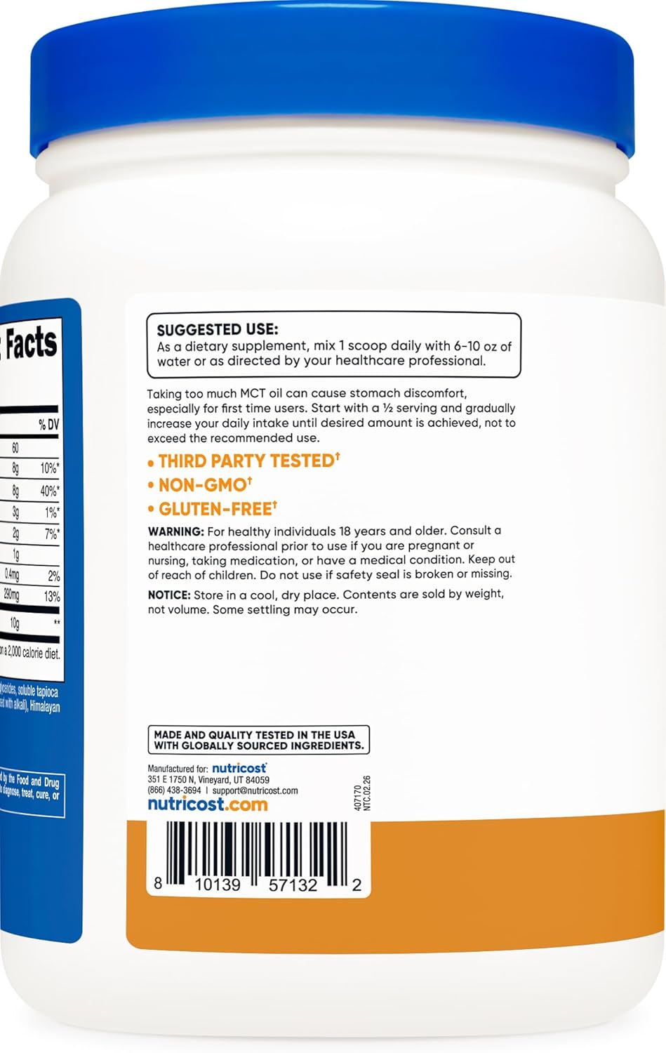 Nutricost Premium MCT Oil Powder (1 LB) (Salted Carmel) - Best for Keto, Ketosis, and Ketogenic Diets - Non-GMO and Gluten Free, Medium Chain Triglyceride