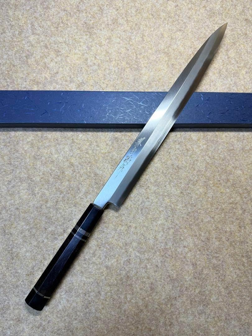9951 先丸柳刃包丁 尺寸 刺身包丁 和包丁 黒檀黒水牛角白三本巻八角柄 楽天市場】先丸柳刃包丁 尺二（刃渡り360mm）尺三（刃渡り390mm）通常