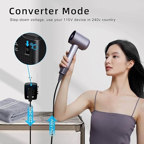 Miniatura 2 de Convertidor de viaje convertidor de voltaje convertidor de voltaje que reduce 220 voltios a 110 voltios para su uso en más de 200 países, incluidos