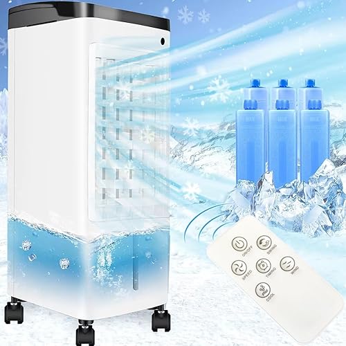 Aire acondicionado portátil, aire acondicionado 3 en 1 mejorado con tanque de agua de 5 L, 3 velocidades, tiempo de enfriamiento de 12 horas,