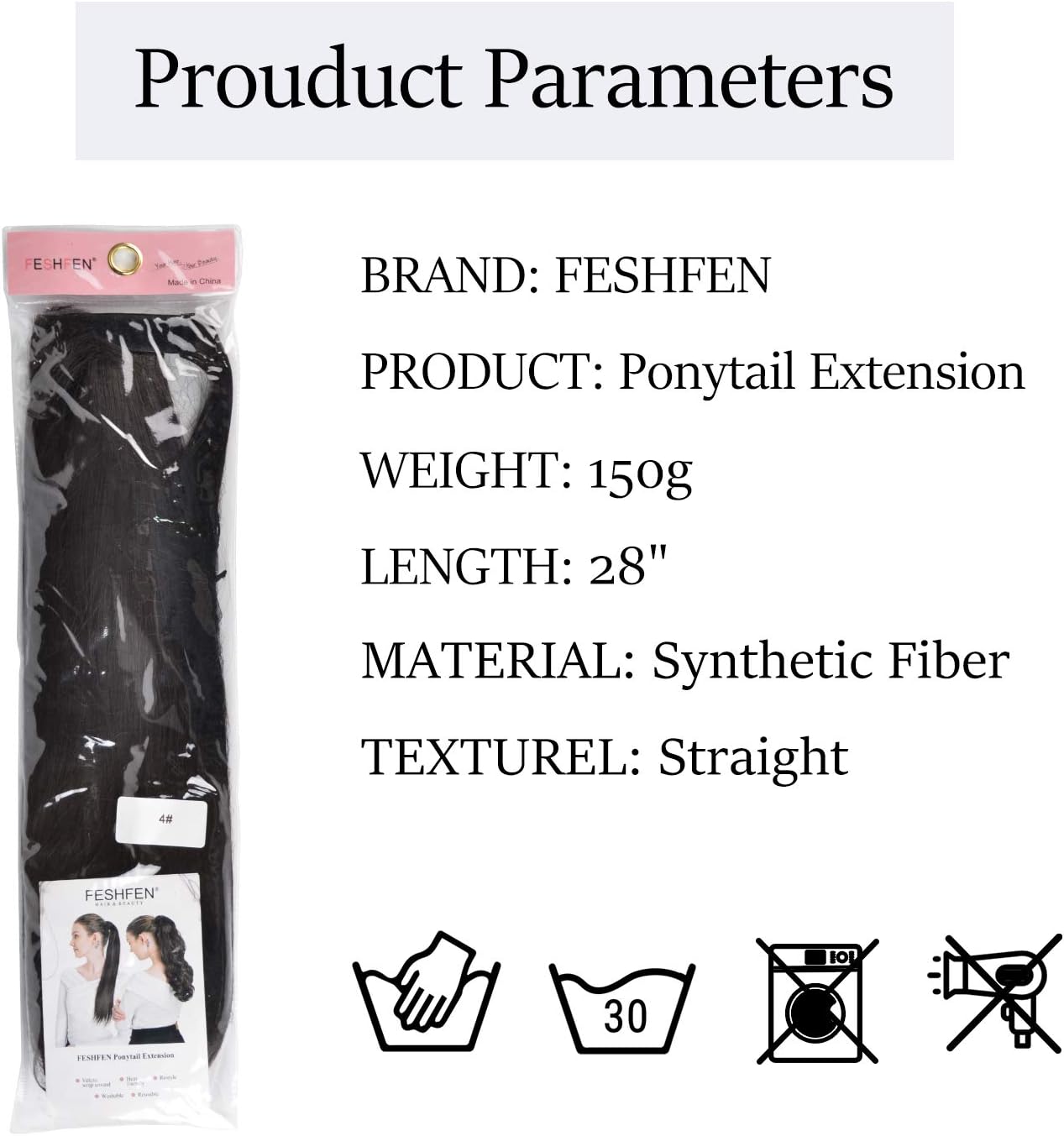 FESHFEN Straight Ponytail Extensions Long Wrap Around Ponytail Synthetic Clip in Pony Tail Hair Extensions Pale Golden Blonde & Bleach Blonde Hairpiece for Women 28 inch - Image 4