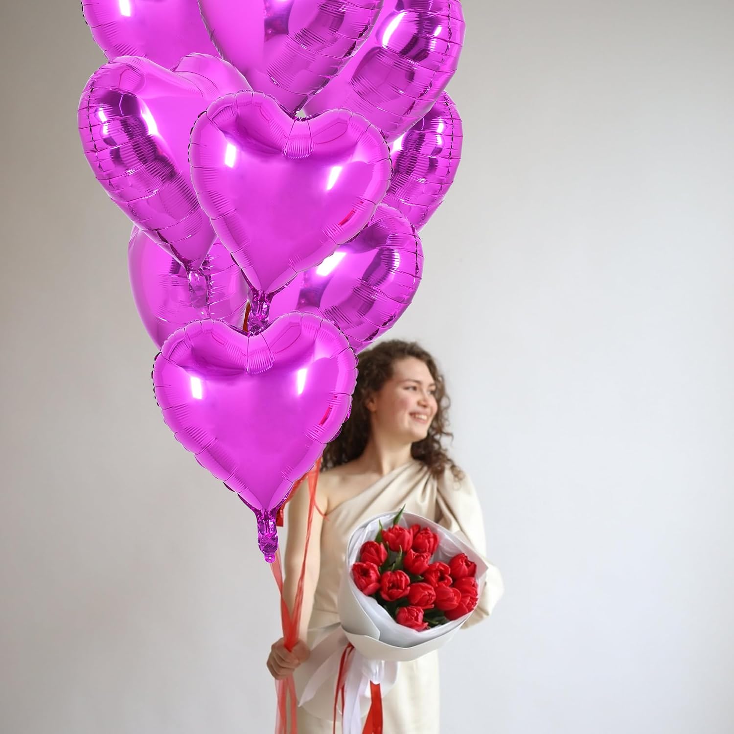 BEISHIDA 20 Pcs Heart Balloons 18 inch Metal Hot Pink Heart Shape Foil Balloons Neutral Love Balloon for Mother's Day Proposal Marriage,Valentines Day, Birthday Decorations
