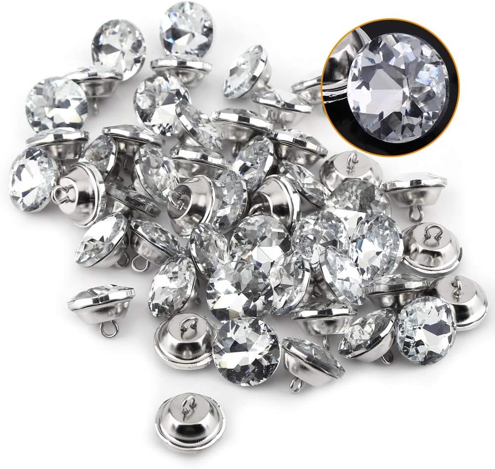 Buttons, Sewing Buttons with Crystal and Zinc Alloy, Crystal Buttons for Clothes Crafts Headboard Sofa 50pcs(25mm)